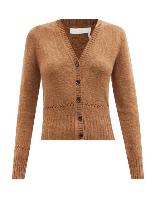 Chlo - V-neck Wool-blend Cardigan - Womens - Camel