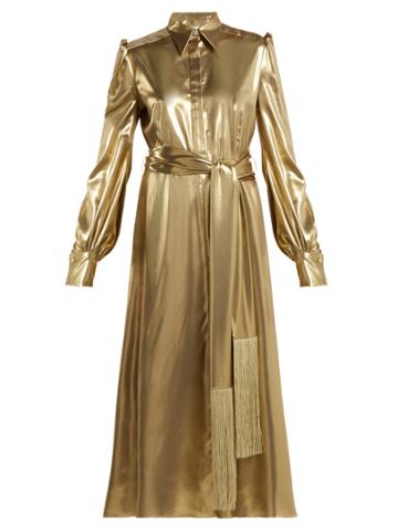 Hillier Bartley Belted Metallic Silk-satin Dress