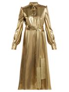 Hillier Bartley Belted Metallic Silk-satin Dress
