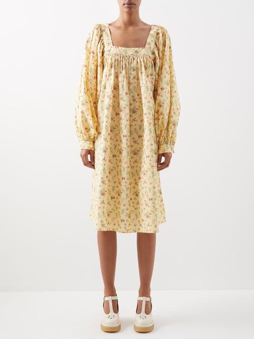 Batsheva - X Laura Ashley Beaumaris Floral-print Cotton Dress - Womens - Yellow Multi