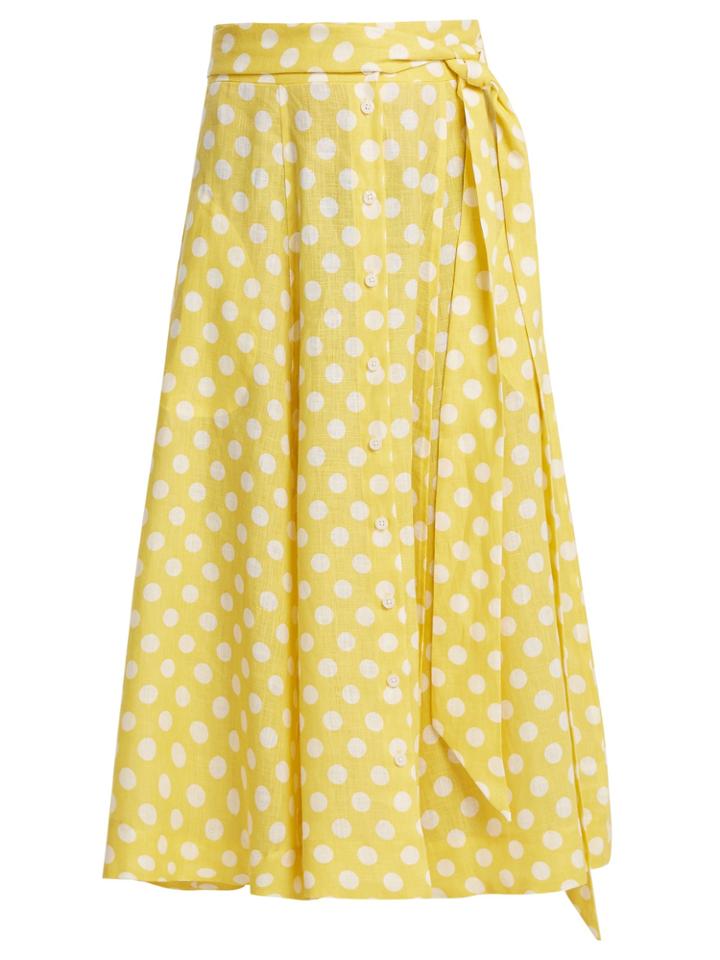 Lisa Marie Fernandez Polka Dot-print Tie-waist Linen Skirt