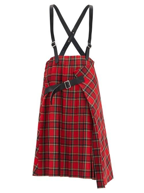 Matchesfashion.com Noir Kei Ninomiya - Crossover-braces Pleated Tartan Wool-blend Skirt - Womens - Red
