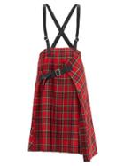 Matchesfashion.com Noir Kei Ninomiya - Crossover-braces Pleated Tartan Wool-blend Skirt - Womens - Red