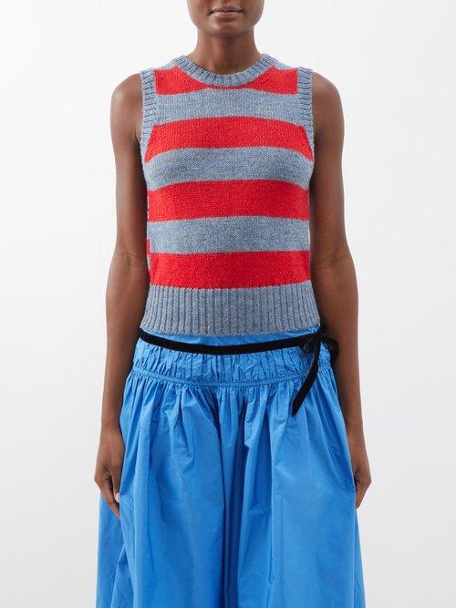 Molly Goddard - Rose Striped Lambswool Sweater Vest - Womens - Blue Red
