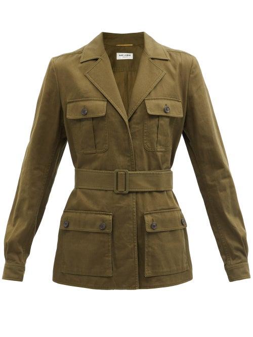 Ladies Rtw Saint Laurent - Saharienne Cotton-blend Gabardine Jacket - Womens - Khaki