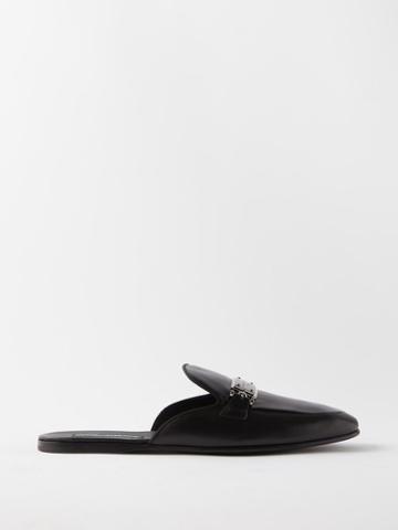 Dolce & Gabbana - Logo-plaque Leather Backless Loafers - Mens - Black