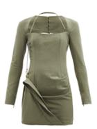 Jacquemus - Esca Draped Slubbed-canvas Mini Dress - Womens - Khaki