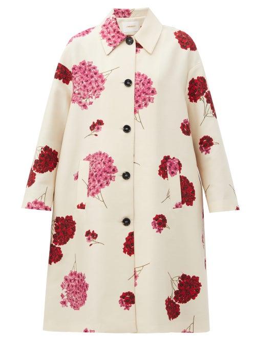 Matchesfashion.com La Doublej - Boxy Floral-print Wool-blend Coat - Womens - White Print