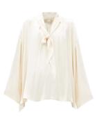 Matchesfashion.com Zanini - V-neck Pussy-bow Silk-satin Blouse - Womens - Cream