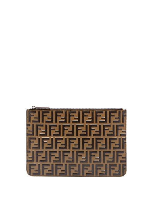 Matchesfashion.com Fendi - Ff Logo Leather Pouch - Mens - Black Brown