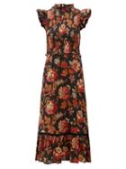Matchesfashion.com Sea - Pascale Floral-print Cotton-jacquard Dress - Womens - Black Multi