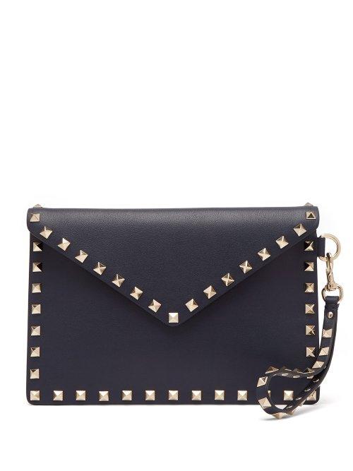 Matchesfashion.com Valentino - Rockstud Leather Envelope Clutch - Womens - Navy