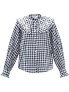 Ladies Rtw Sea - Gina Chelsea-collar Gingham Cotton Blouse - Womens - Navy Print