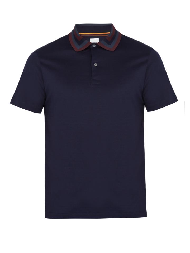 Paul Smith Striped-collar Cotton-jersey Polo Shirt