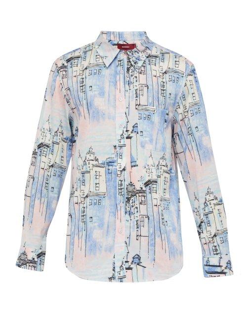 Matchesfashion.com Sies Marjan - Sander City Print Crepe Shirt - Mens - Blue Multi