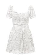 Self-portrait - Flocked Polka-dot Gathered-chiffon Mini Dress - Womens - White Black