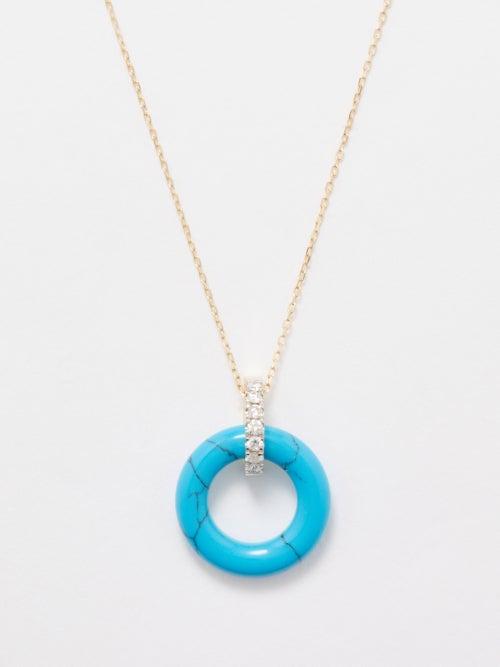 Mateo - Donut Diamond, Turquoise & 14kt Gold Necklace - Womens - Blue Multi