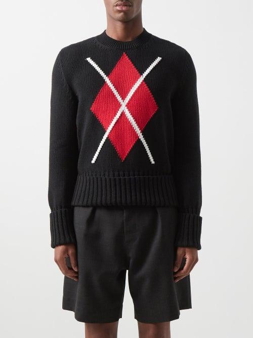 Stefan Cooke - Argyle Knitted-cotton Sweater - Mens - Black Multi