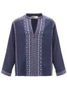 Matchesfashion.com Isabel Marant - Ikariah Embroidered Notch-neck Shirt - Mens - Dark Blue