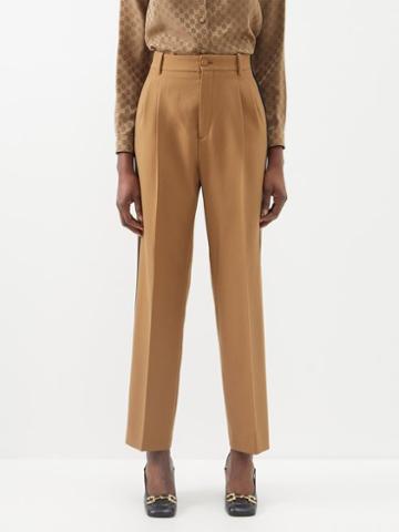 Gucci - High-rise Pleated Wool-twill Trousers. - Womens - Brown Black