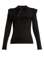 Matchesfashion.com Joostricot - Ruffle Trimmed Tie Neck Stretch Knit Sweater - Womens - Black
