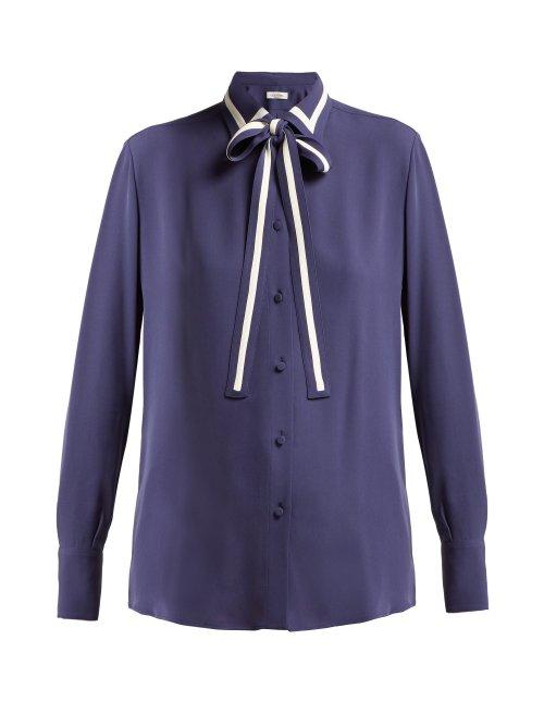 Matchesfashion.com Valentino - Striped Silk Georgette Blouse - Womens - Navy Multi