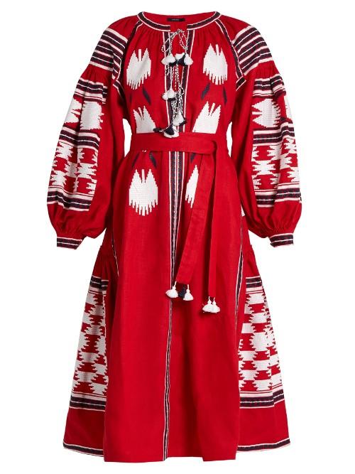 Vita Kin Bird Embroidered Linen Midi Dress