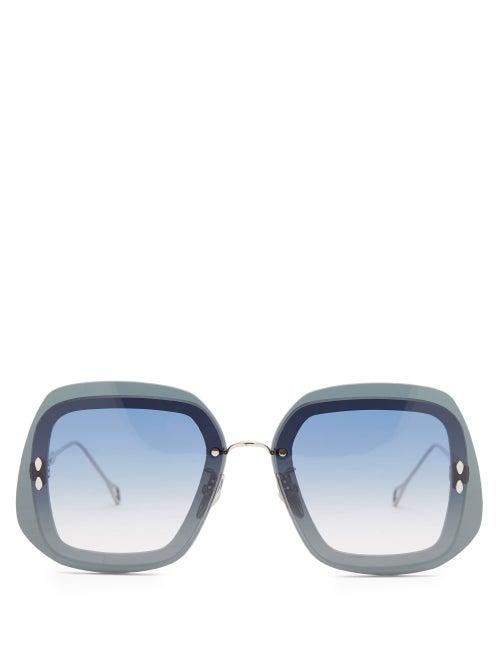 Isabel Marant Eyewear - Layered Square Metal Sunglasses - Womens - Dark Green