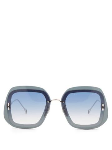 Isabel Marant Eyewear - Layered Square Metal Sunglasses - Womens - Dark Green