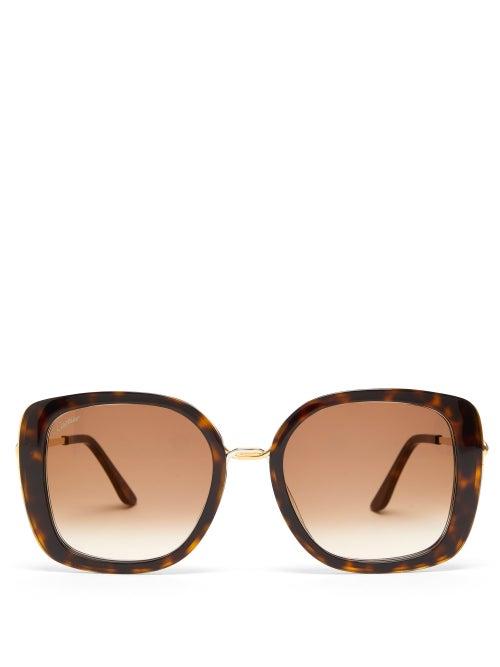 Matchesfashion.com Cartier Eyewear - Trinity Square Tortoiseshell-acetate Sunglasses - Womens - Tortoiseshell