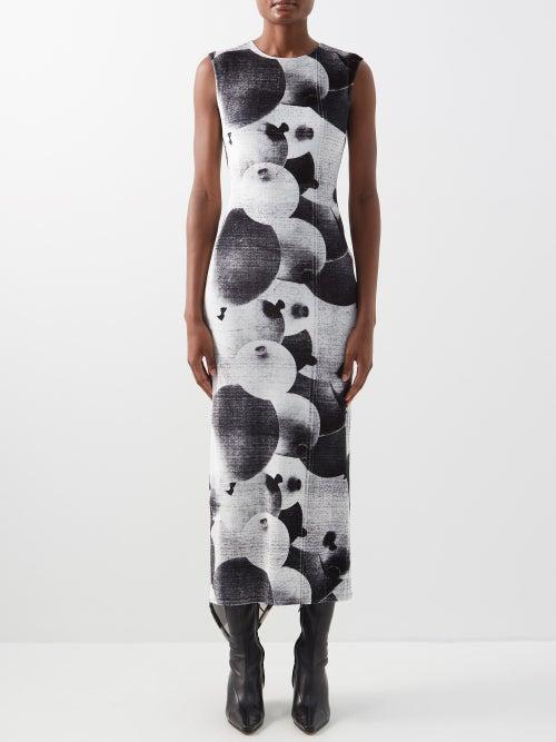Loewe - Balloon-print Velvet Midi Dress - Womens - Black White