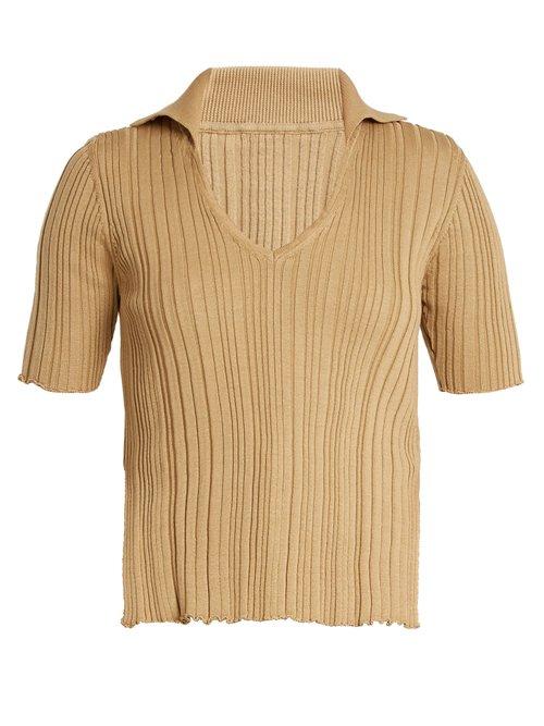 Matchesfashion.com Jacquemus - V Neck Ribbed Knit Cotton Top - Womens - Light Brown