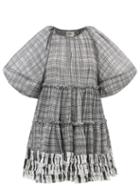 Aje - Memento Puff-sleeve Check Voile Mini Dress - Womens - Grey Multi