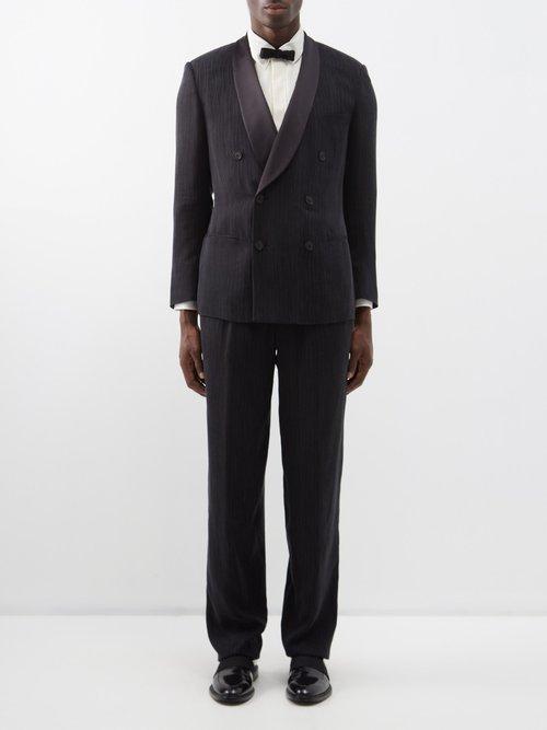 Giorgio Armani - Double-breasted Wave-jacquard Tuxedo - Mens - Black