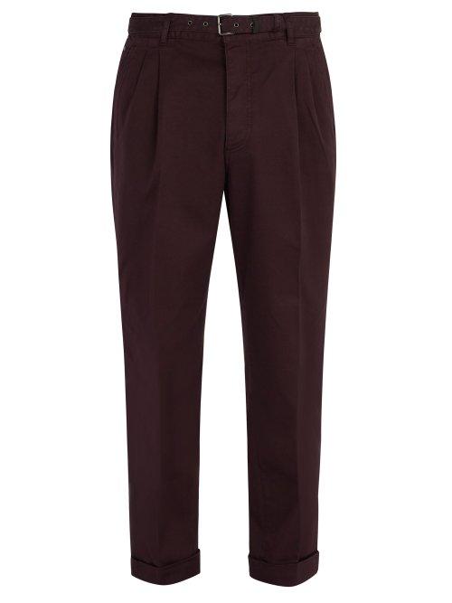Matchesfashion.com Prada - Belted Stretch Cotton Chino Trousers - Mens - Burgundy