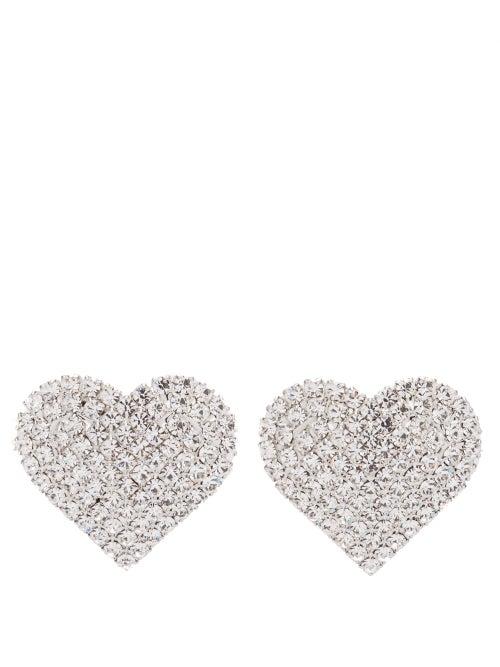 Matchesfashion.com Alessandra Rich - Crystal-heart Clip Earrings - Womens - Crystal