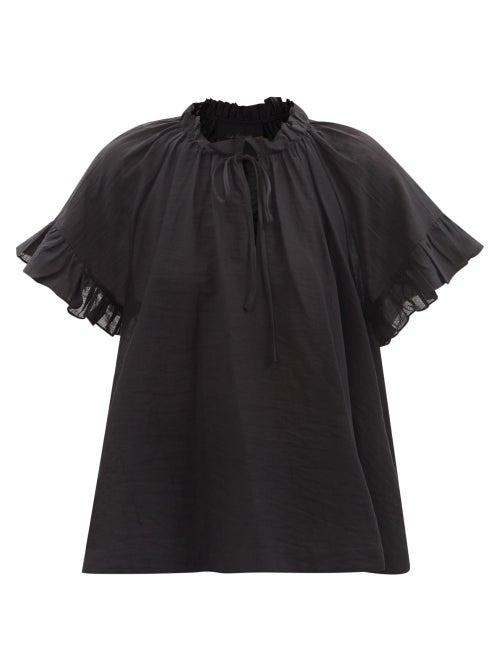 Loup Charmant - Marina Ruffled Organic-cotton Voile Top - Womens - Black