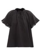 Loup Charmant - Marina Ruffled Organic-cotton Voile Top - Womens - Black