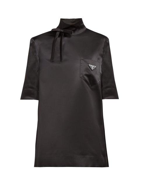 Matchesfashion.com Prada - High Neck Duchess Silk Satin Blend Top - Womens - Black