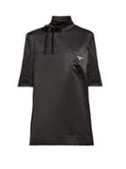 Matchesfashion.com Prada - High Neck Duchess Silk Satin Blend Top - Womens - Black
