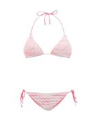 Matchesfashion.com Missoni Mare - Zigzag Knitted Halterneck Bikini - Womens - Pink