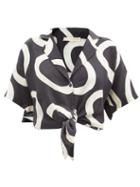 Cala De La Cruz - Marcy Ring-print Cropped Linen Shirt - Womens - Black White
