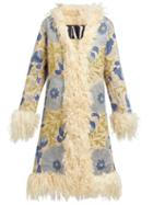 Matchesfashion.com Zazi Vintage - Suzani Embroidered Shearling Lined Coat - Womens - Blue White
