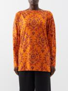 Eskandar - Leaf-print Cotton-jersey Long-sleeved T-shirt - Womens - Orange