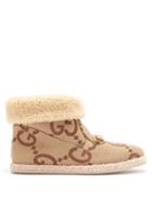 Gucci - Merino-lined Gg-canvas Boots - Womens - Camel