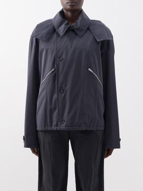 Lemaire - Layered-collar Zipped Cotton-twill Jacket - Womens - Dark Grey