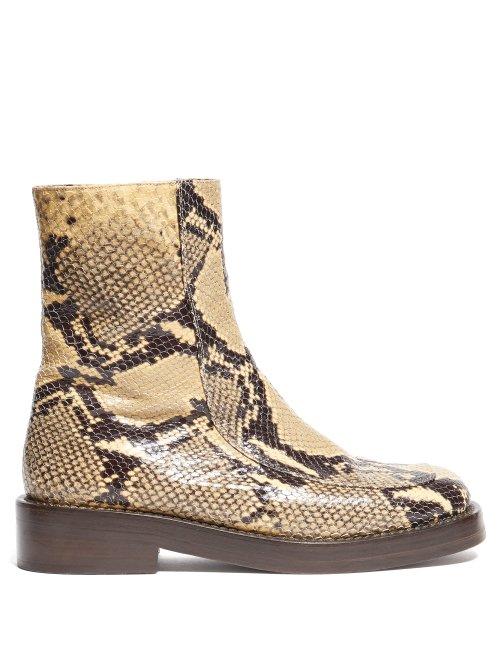 Matchesfashion.com Marni - Python Print Square Toe Leather Ankle Boots - Womens - Black Beige