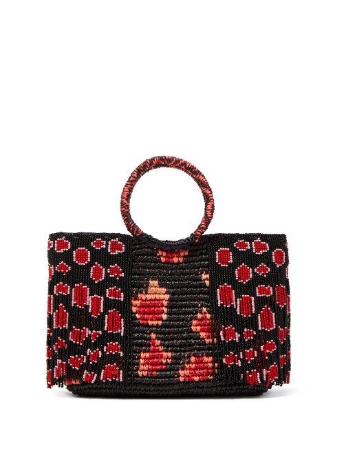 Matchesfashion.com Sensi Studio - Bead Embellished Toquilla Straw Bag - Womens - Black Red
