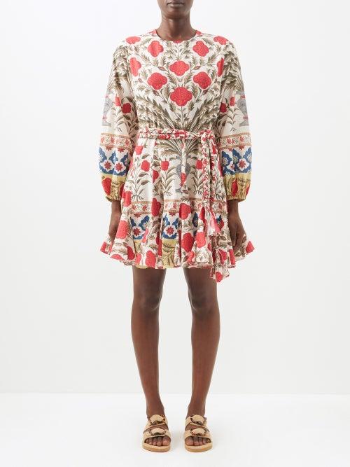 Rhode - Ella Garden Of Dreams-print Cotton Mini Dress - Womens - Red Print