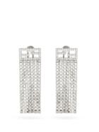 Matchesfashion.com Fendi - Ff-logo Crystal-fringe Earrings - Womens - Silver